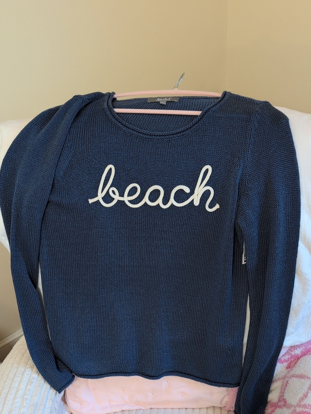 Nautica Navy Crewneck Sweater with White 'Beach' Script